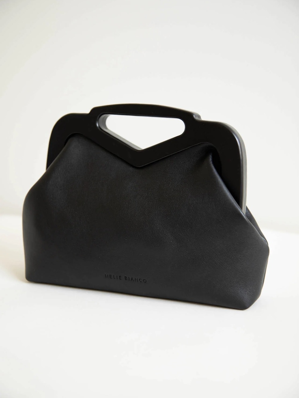 Melie Biianco Black Structured Top-Handle Clutch